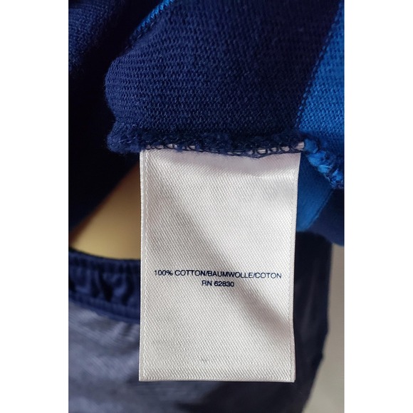 Lands End Rugby Shirt Mens Large Blue Navy Stripe Long Sleeve Cotton Polo Casual - Picture 4 of 6